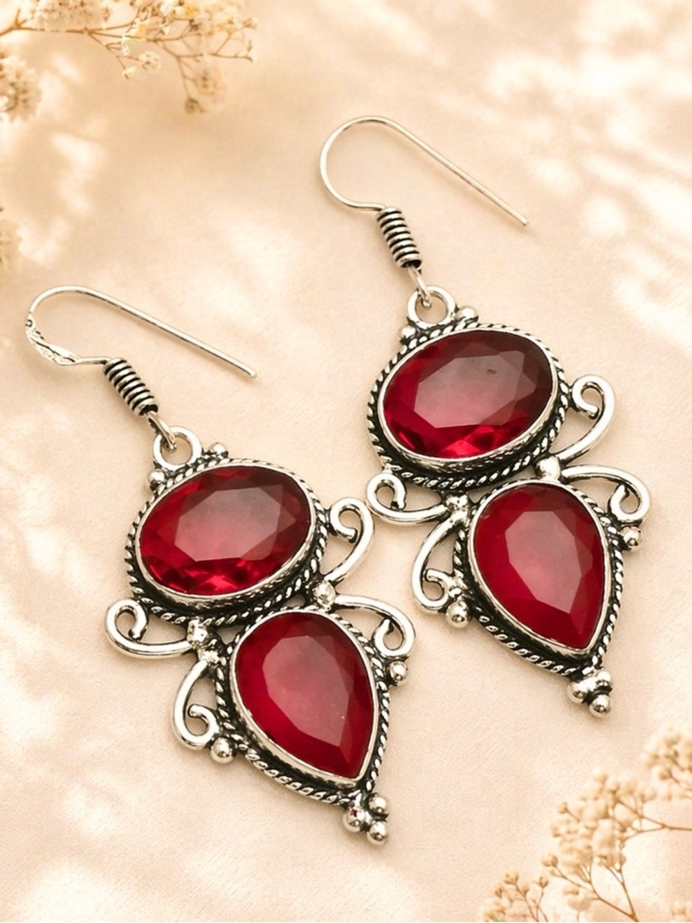Elegant Garnet Sterling Silver 2” Earrings